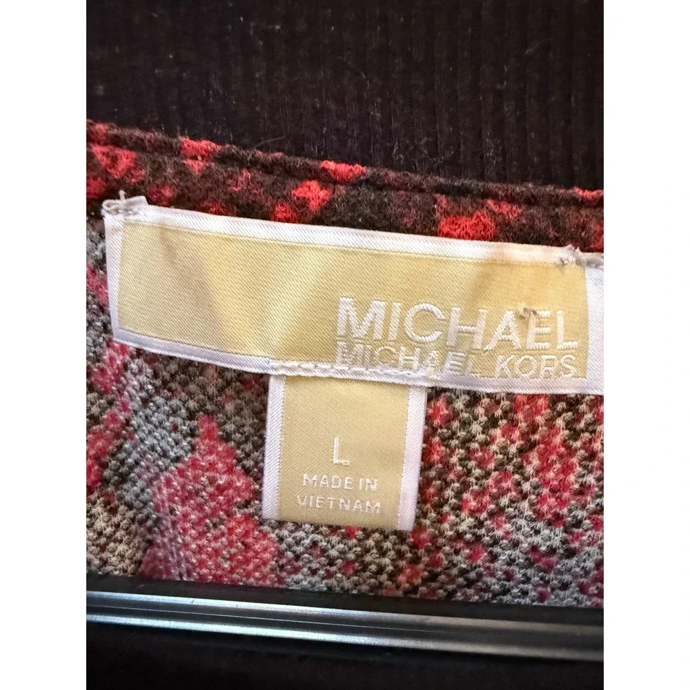 MICHAEL Michael Kors Snake Print Thermal Top Women L Red Black Kangaroo Pocket